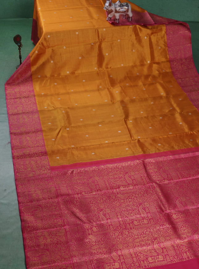 Mustard Yellow-Dusty Peach Pure Kanchipuram Silk Saree