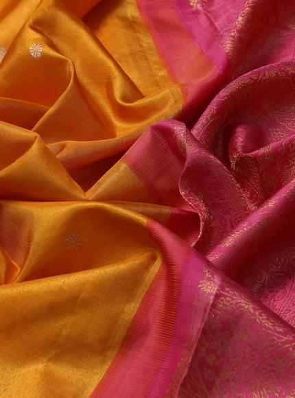 Mustard Yellow-Dusty Peach Pure Kanchipuram Silk Saree