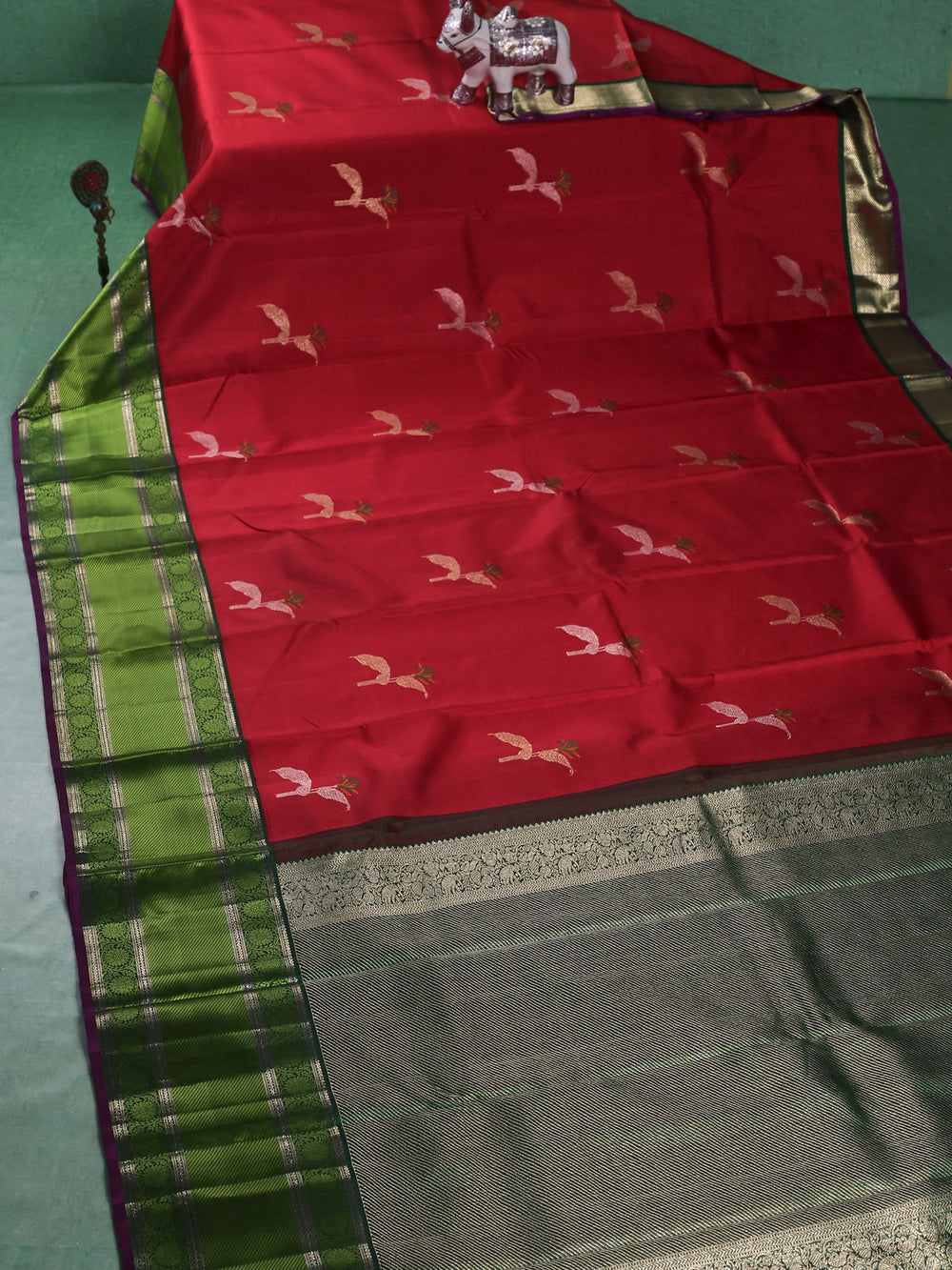Red-Green Pure Kanchipuram Silk Saree