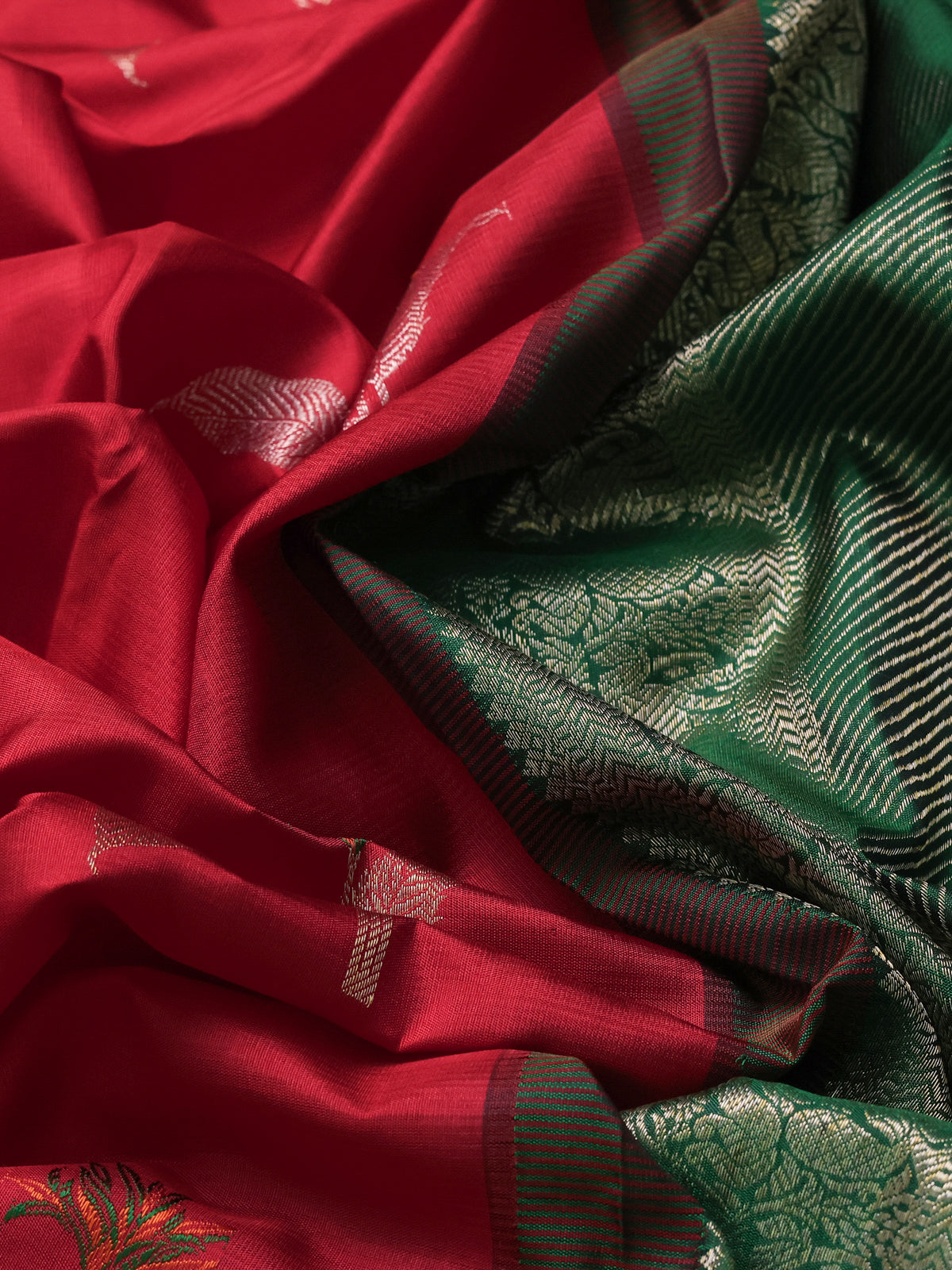 Red-Green Pure Kanchipuram Silk Saree