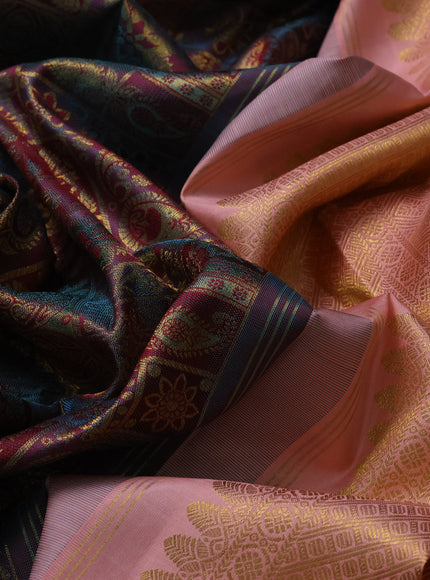 Teal-Peach Pure Kanchipuram Silk Saree