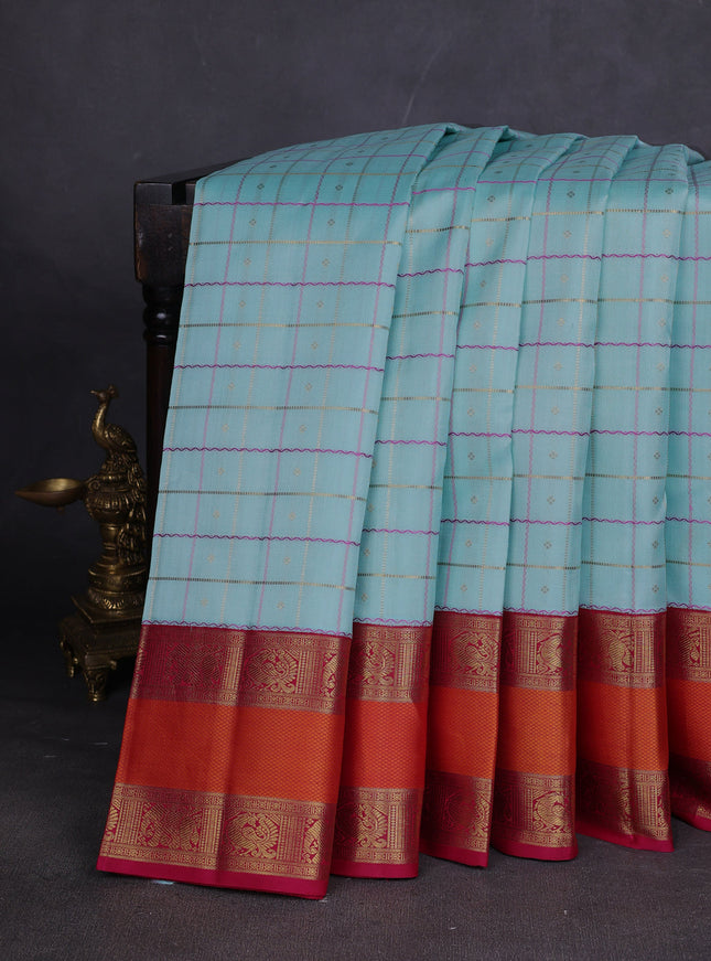 Light Blue-Pink Pure Kanchipuram Silk Saree