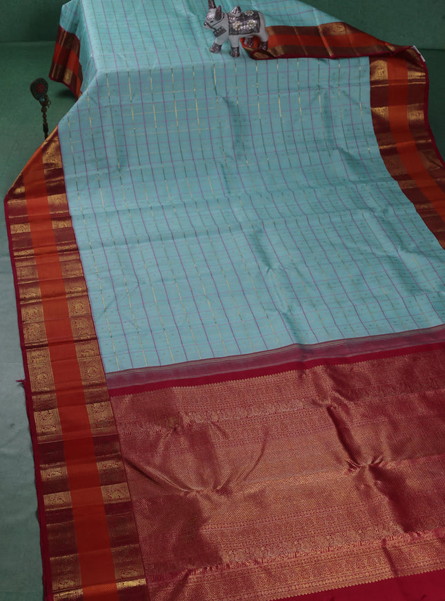 Light Blue-Pink Pure Kanchipuram Silk Saree