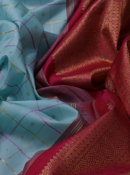 Light Blue-Pink Pure Kanchipuram Silk Saree