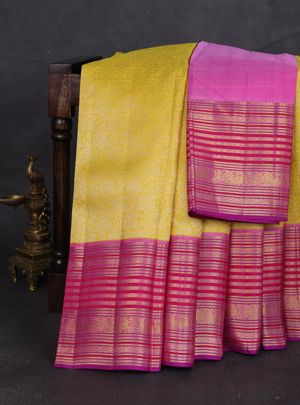 Yellow-Purple Pure Kanchipuram Silk Saree