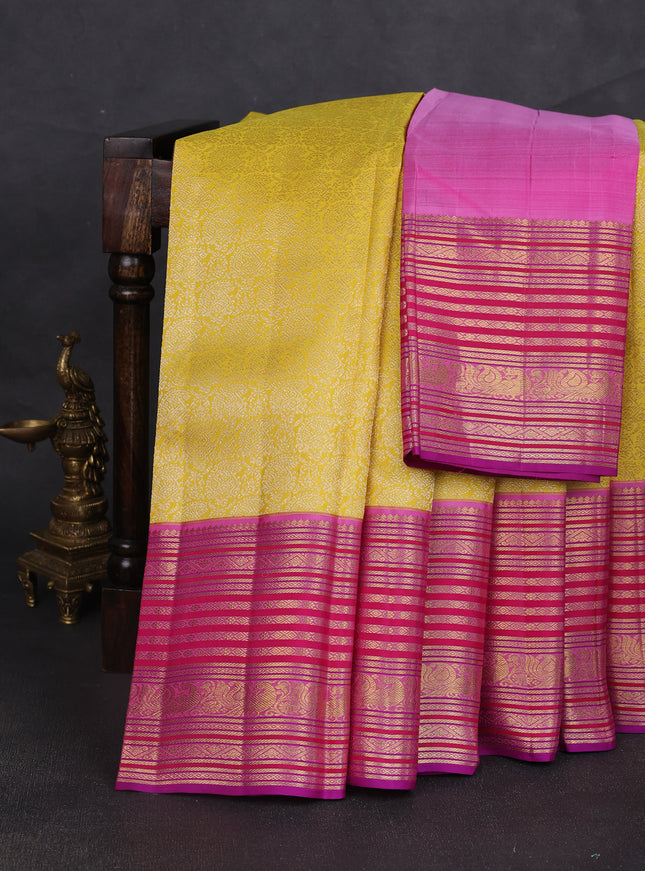 Yellow-Purple Pure Kanchipuram Silk Saree