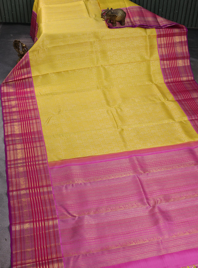 Yellow-Purple Pure Kanchipuram Silk Saree