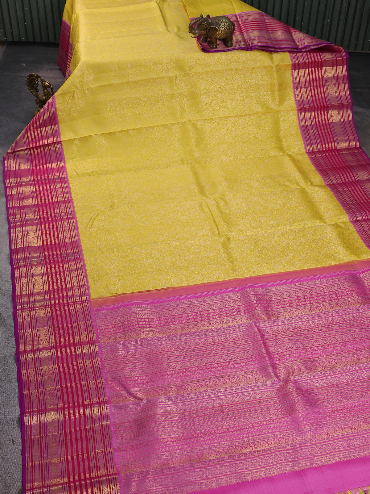 Yellow-Purple Pure Kanchipuram Silk Saree
