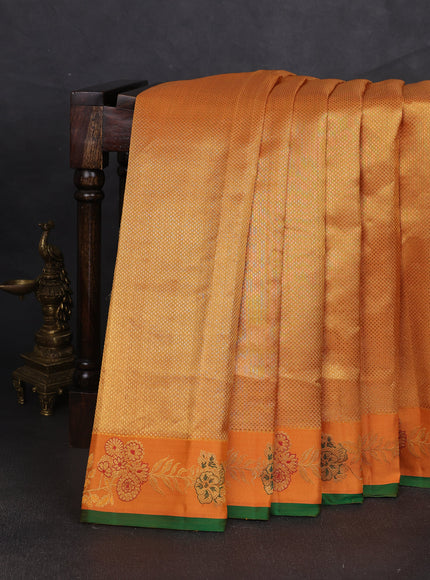 Orange-Green Pure Kanchipuram Silk Saree