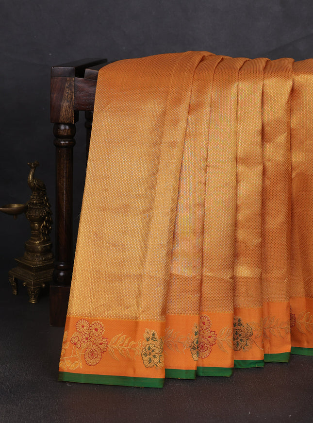 Orange-Green Pure Kanchipuram Silk Saree