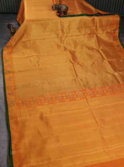 Orange-Green Pure Kanchipuram Silk Saree