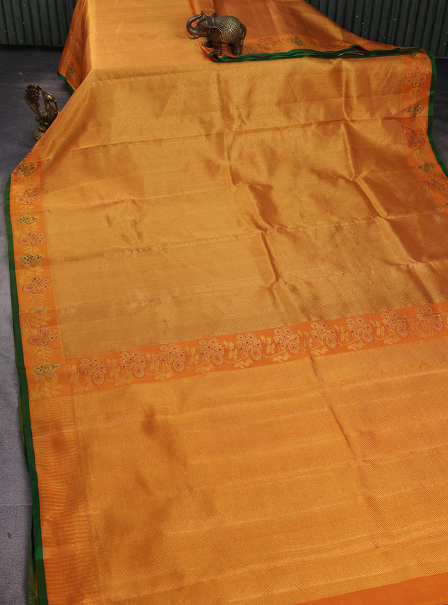 Orange-Green Pure Kanchipuram Silk Saree