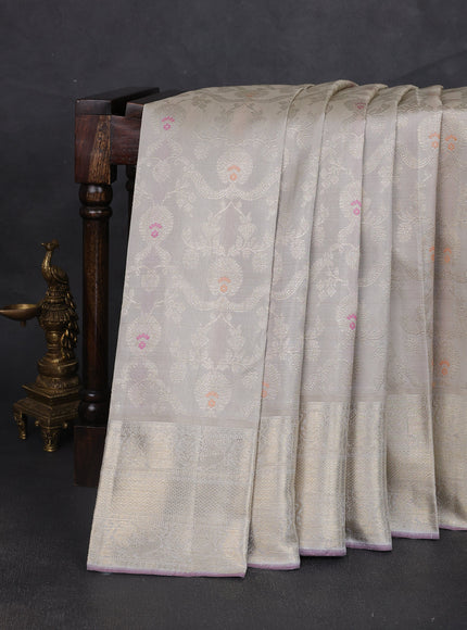 Light Grey Pure Kanchipuram Silk Saree