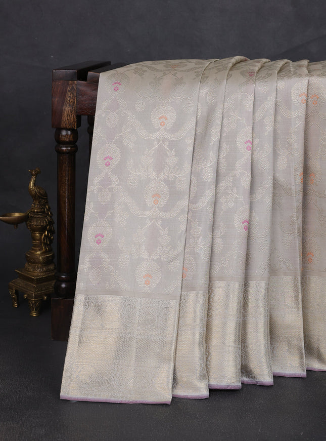 Light Grey Pure Kanchipuram Silk Saree