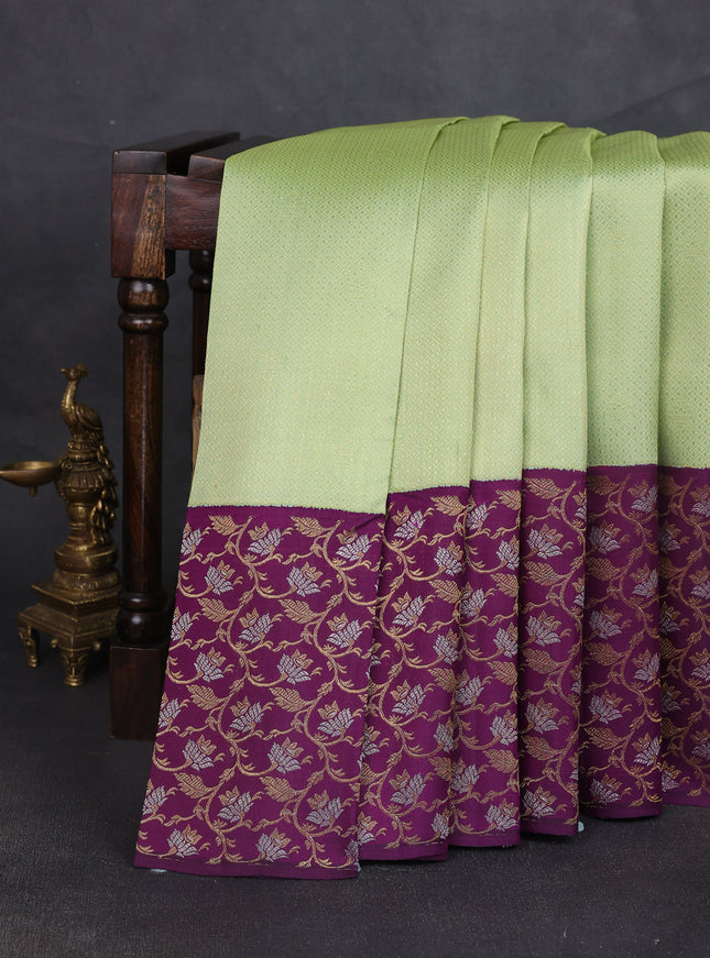 Pista Green-Purple Pure Kanchipuram Silk Saree