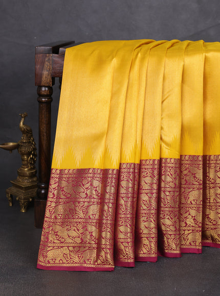 Mustard Yellow-Magenta Pink Pure Kanchipuram Silk Saree