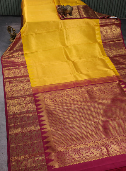 Mustard Yellow-Magenta Pink Pure Kanchipuram Silk Saree