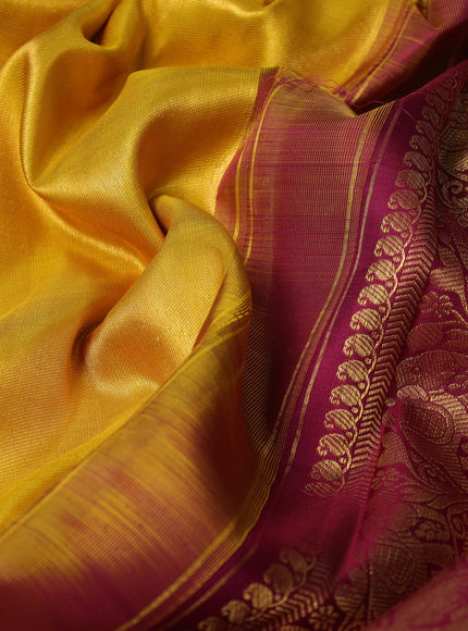 Mustard Yellow-Magenta Pink Pure Kanchipuram Silk Saree