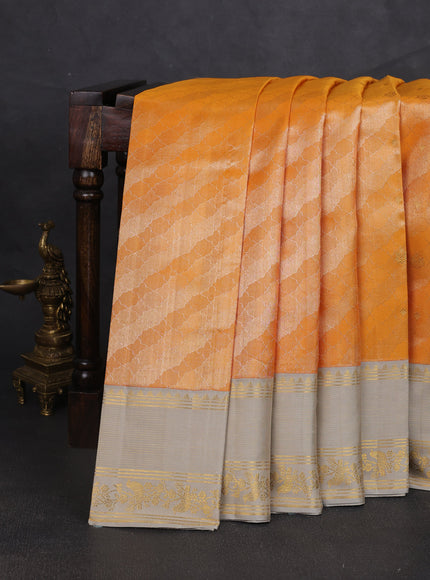 Orange-Grey Pure Kanchipuram Silk Saree