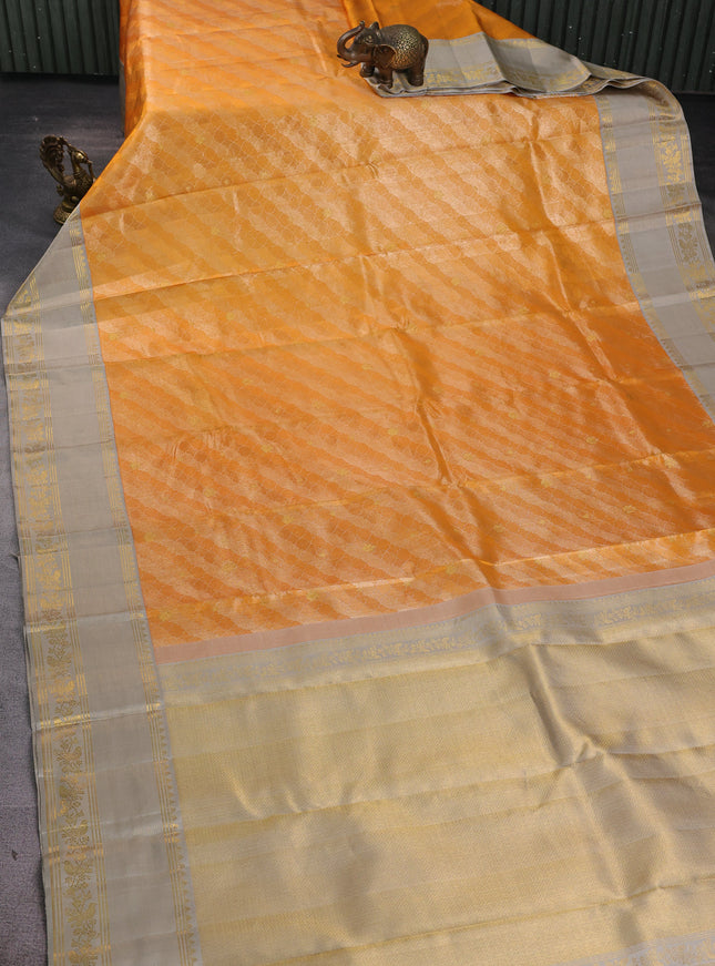 Orange-Grey Pure Kanchipuram Silk Saree