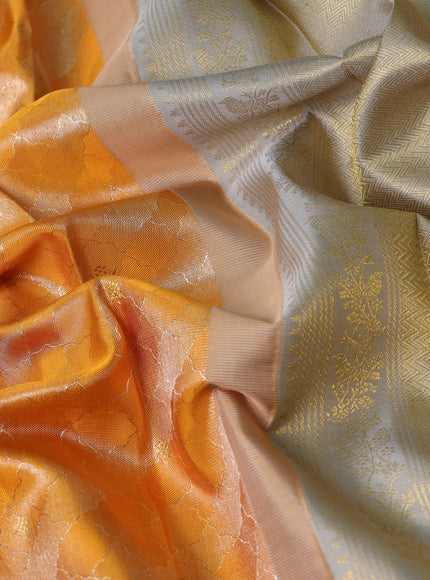 Orange-Grey Pure Kanchipuram Silk Saree