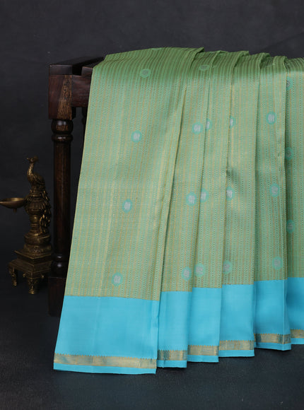 Light Green-Powder Blue Pure Kanchipuram Silk Saree