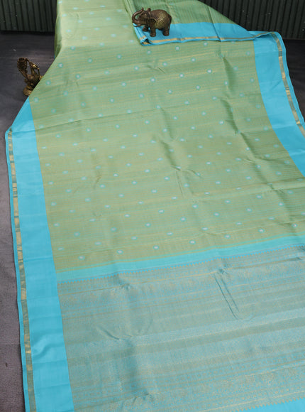 Light Green-Powder Blue Pure Kanchipuram Silk Saree