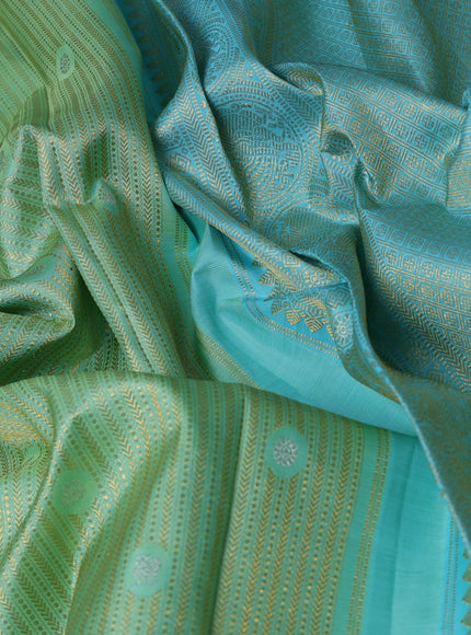 Light Green-Powder Blue Pure Kanchipuram Silk Saree