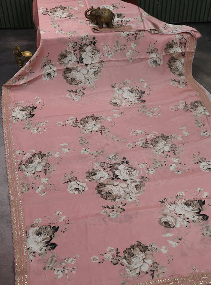 Peach Crepe Embroidery Saree
