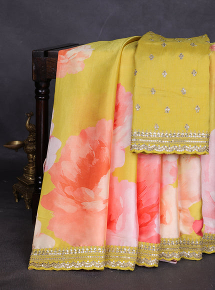 Mustard Yellow Crepe Embroidery Saree