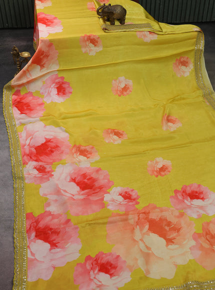 Mustard Yellow Crepe Embroidery Saree