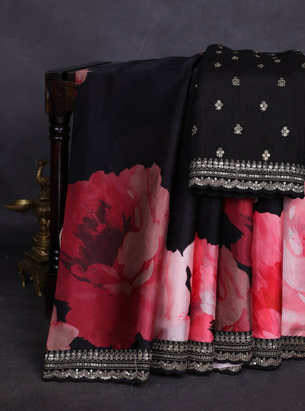 Black Crepe Embroidery Saree