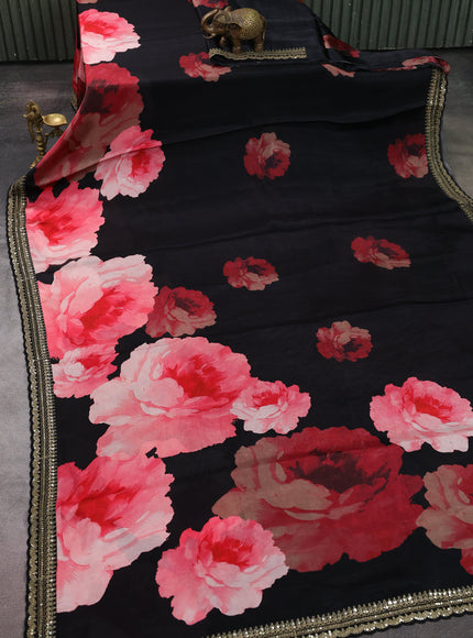 Black Crepe Embroidery Saree