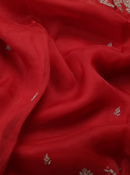 Red Organza Designer Saree With Embroidery Readymade Blouse