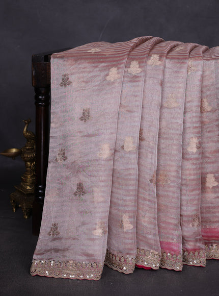 Onion Pink Organza Designer Saree With Embroidery Readymade Blouse