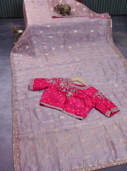 Onion Pink Organza Designer Saree With Embroidery Readymade Blouse
