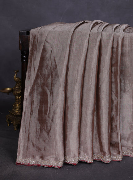 Grey Tissue Designer Saree With Embroidery Readymade Blouse