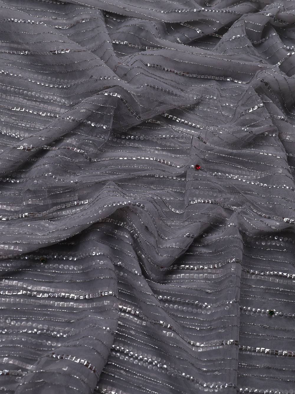 Grey Netted Designer Saree With Embroidery Readymade Blouse