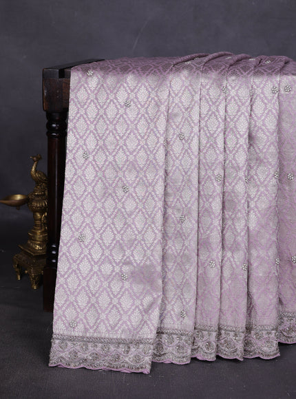 Levender Silk Designer Saree With Embroidery Readymade Blouse