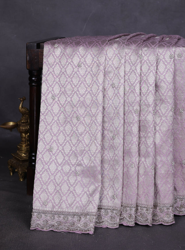 Levender Silk Designer Saree With Embroidery Readymade Blouse