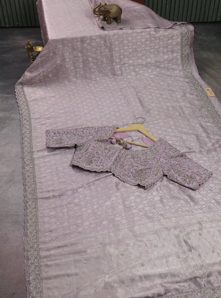 Levender Silk Designer Saree With Embroidery Readymade Blouse