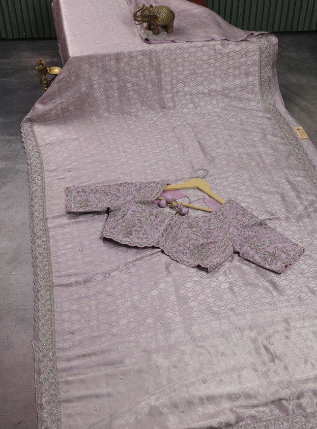 Levender Silk Designer Saree With Embroidery Readymade Blouse