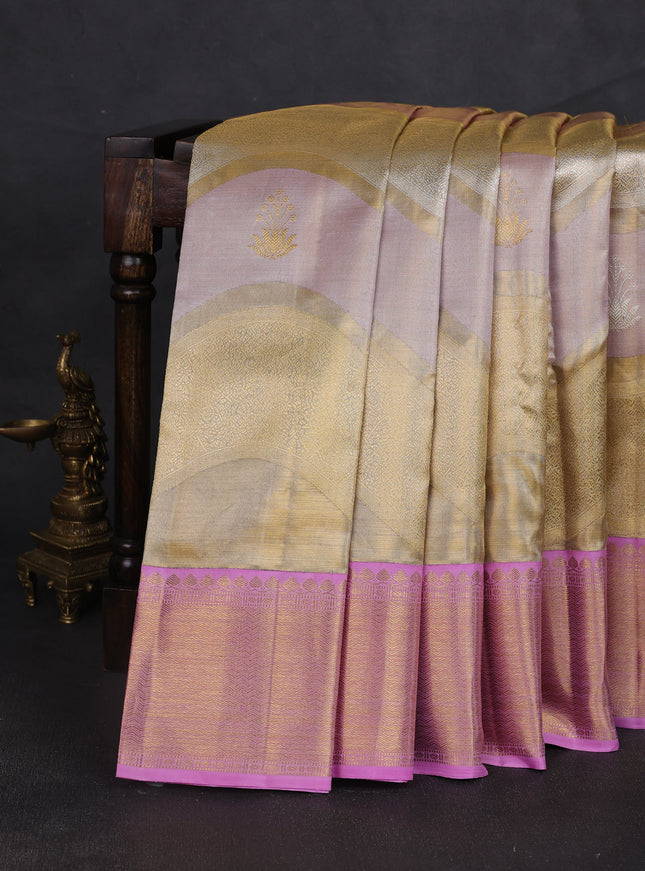 Gold-Lilac Pure Tissue Kanchipuram Silk Saree