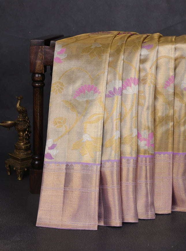 Gold-Levender Pure Tissue Kanchipuram Silk Saree