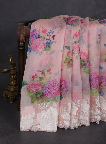 Light Pink Organza Embroidery Saree