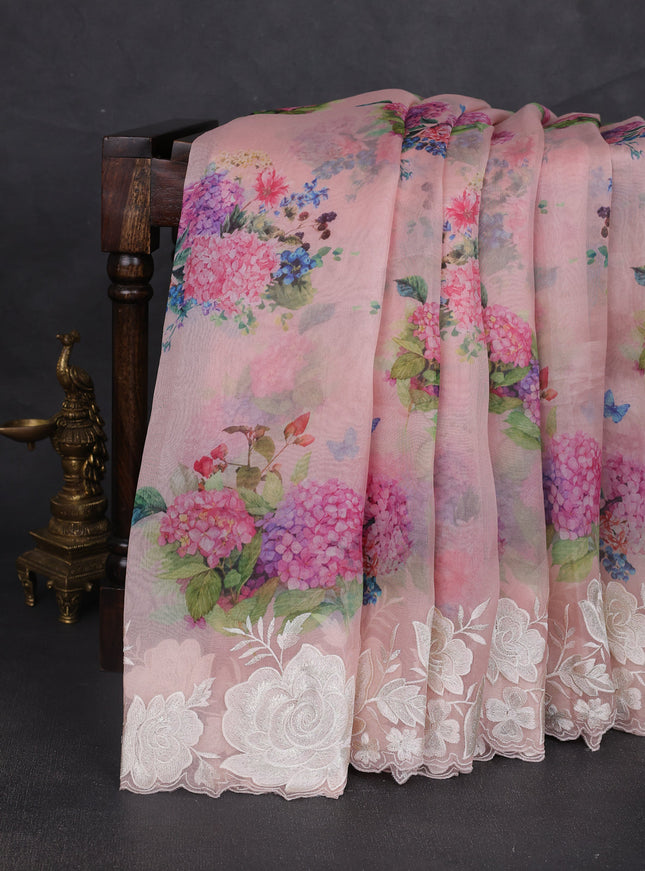 Light Pink Organza Embroidery Saree