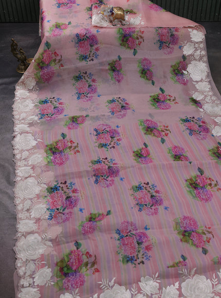 Light Pink Organza Embroidery Saree