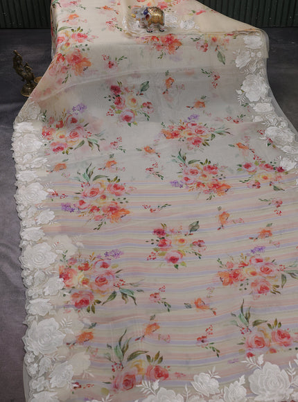 Pale Yellow Organza Embroidery Saree
