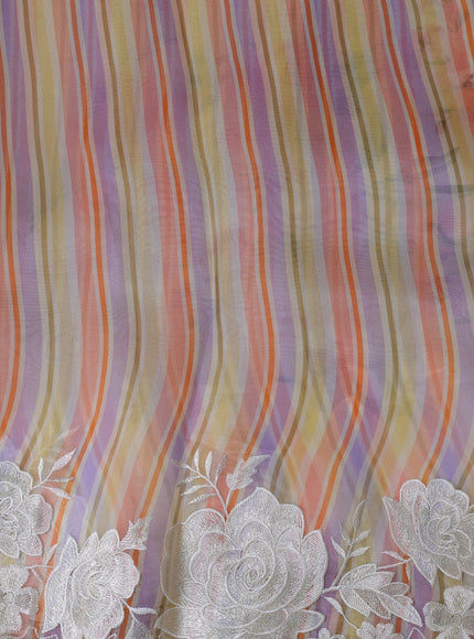 Pale Yellow Organza Embroidery Saree