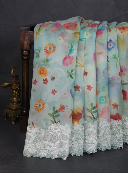 Sea Blue Organza Embroidery Saree